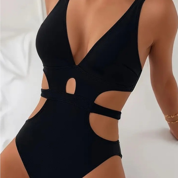 Chic Black Cutout Swimsuit - Picture 1 of 2